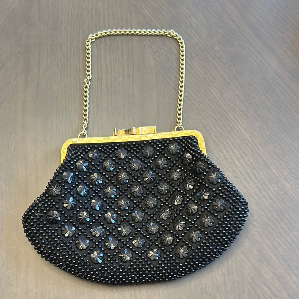 Elegant Black Beaded Clutch